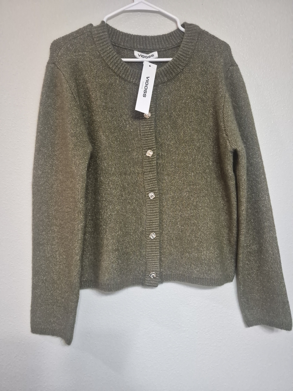 Vigoss Olive Green Knit Button Cardigan Sweater